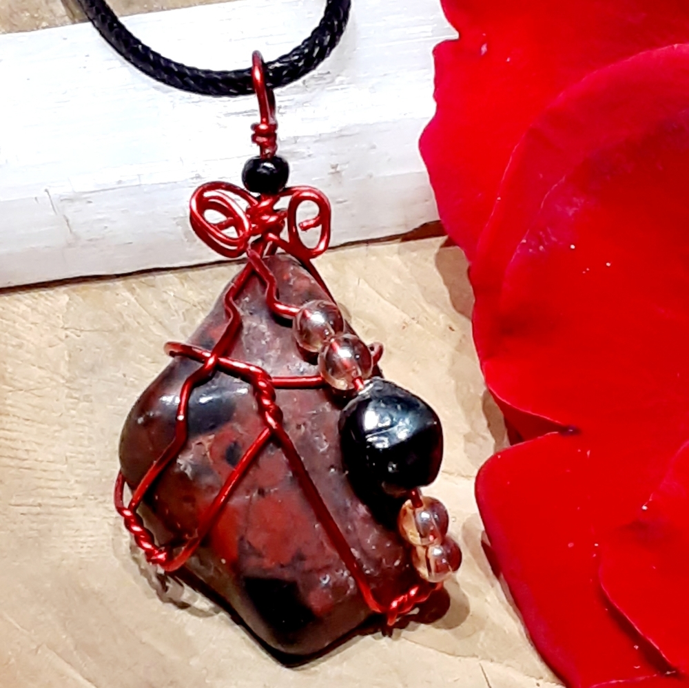 Vibrant Dark Red Jasper Crystal Pendant Necklace